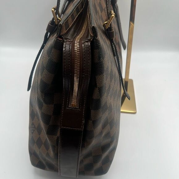 LOUIS VUITTON VINTAGE CHELSEA DAMIER EBENE HANDBAG PURSE TOTE - Picture 3 of 16
